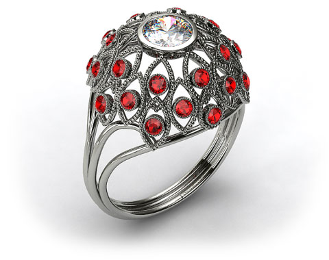 14k White Gold Ruby Firework Engagement Ring